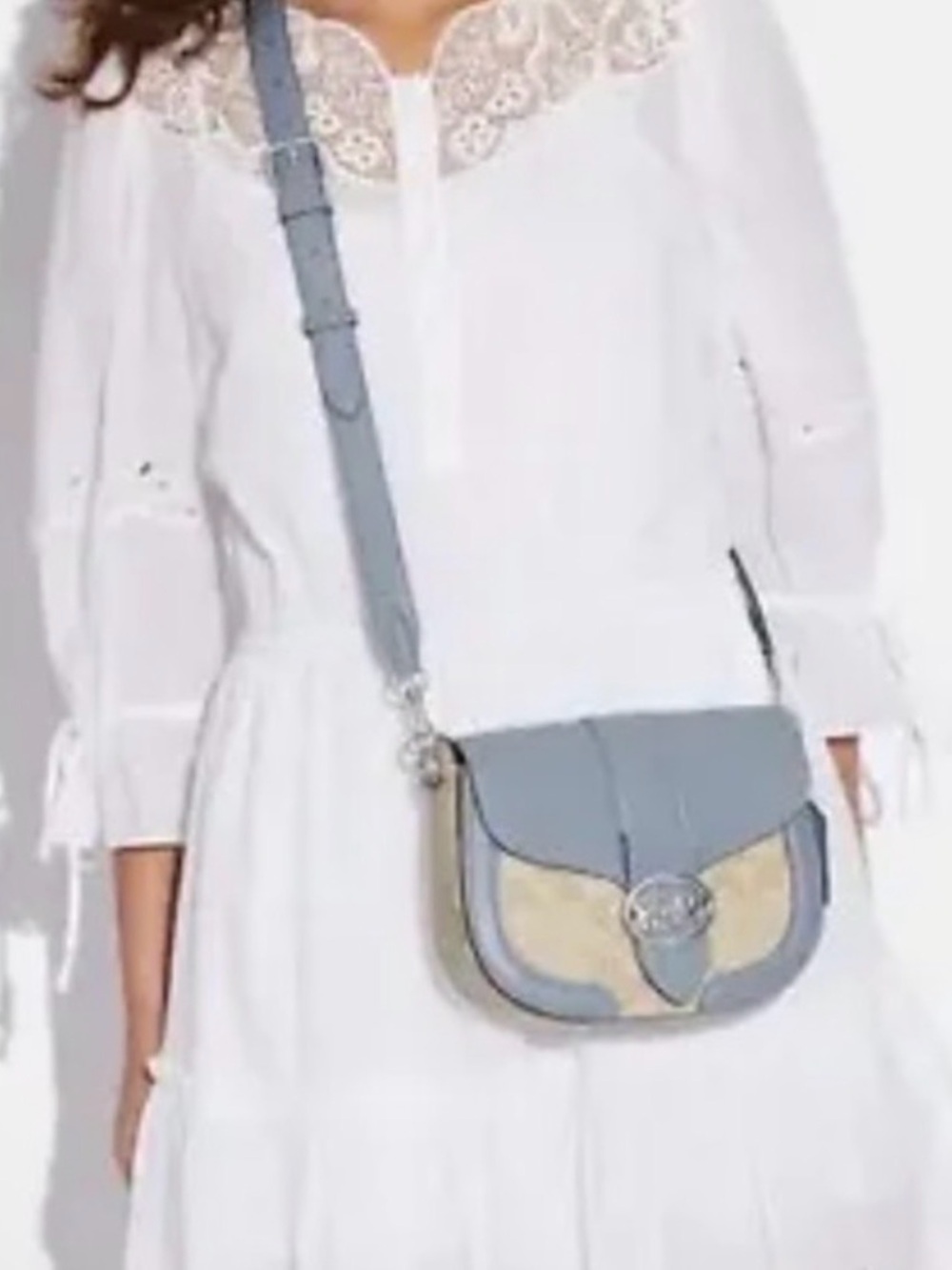 Coach Light Blue and Cream Saddle Crossbody Bag